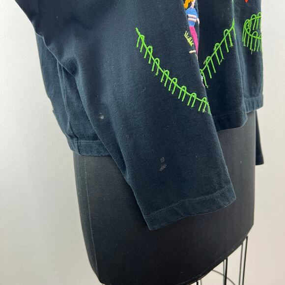 VINTAGE Michael Simon Black Button Down Long Sleeve "Park" Embroidered Top L - Picture 7 of 12
